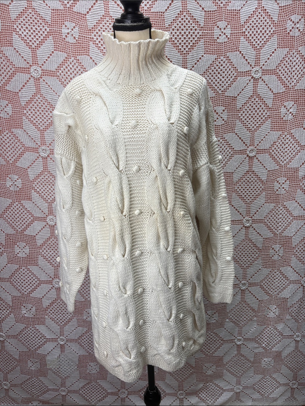 Daniel Hechter Cream Cable Knit Sweater Dress / Tunic L